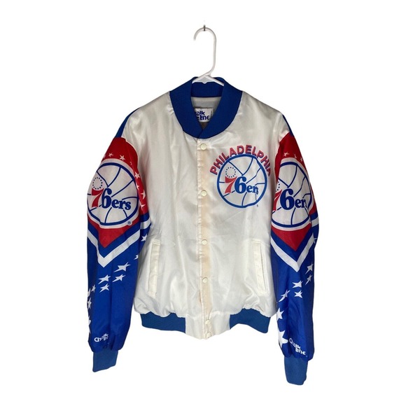 Vintage 90s NBA Philadelphia 76ers Sixers Chalk Line Satin Jacket Size Large